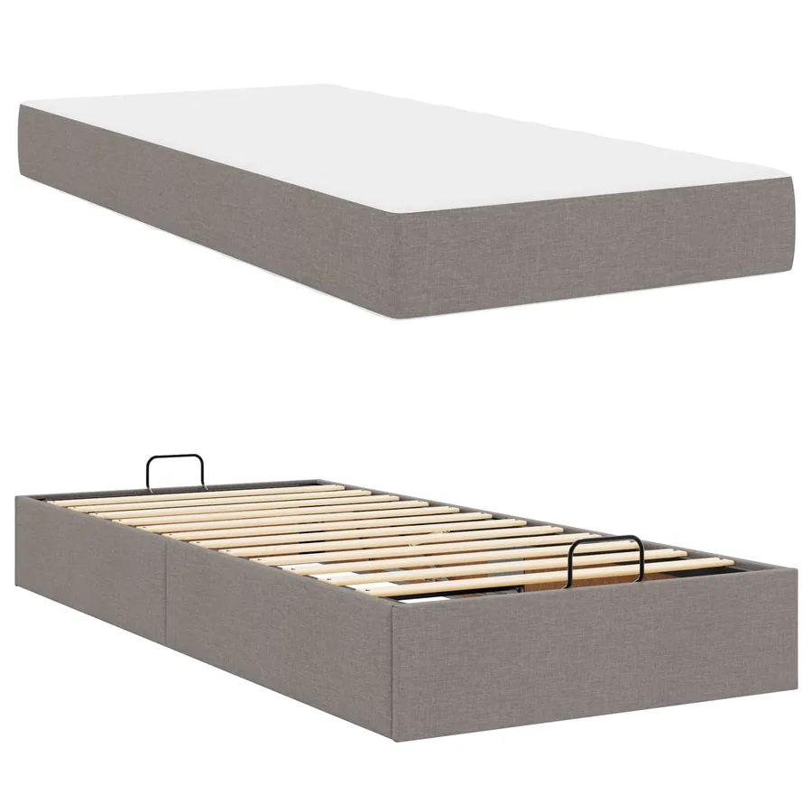 Cadre de lit avec matelas 2 pcs Taupe tissu - 5