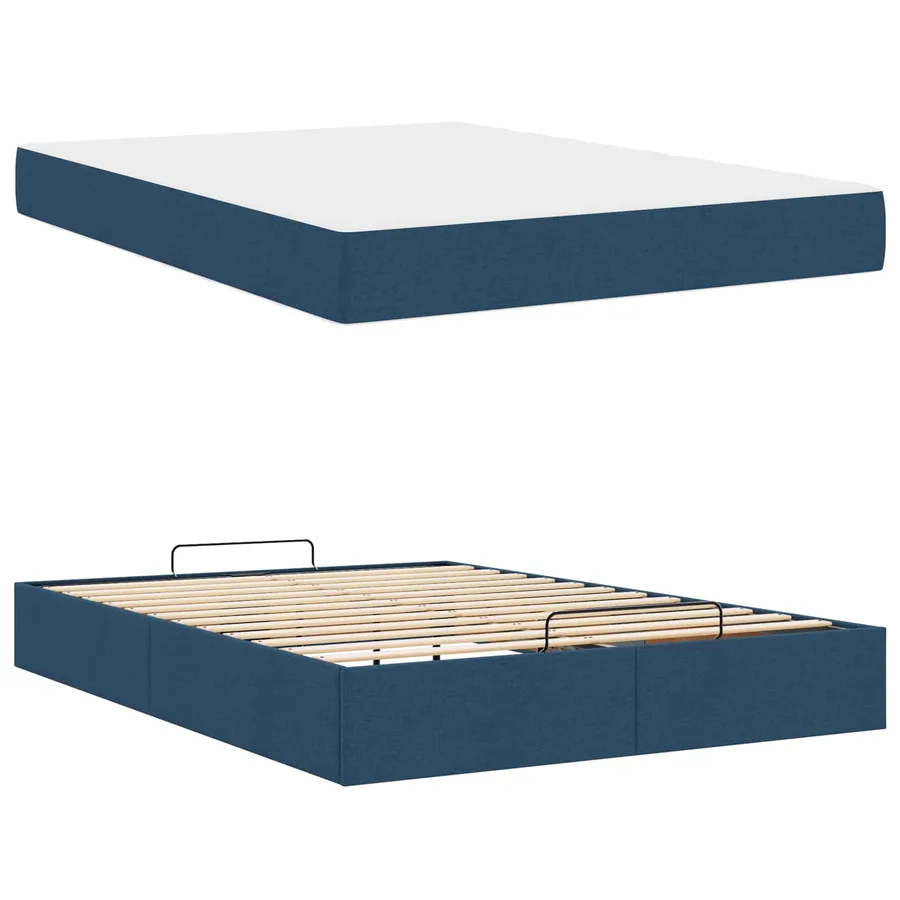 Cadre de lit avec matelas 2 pcs Bleu tissu - 6