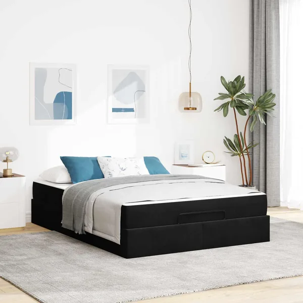 Cadre de lit avec matelas 2 pcs Noir Velours