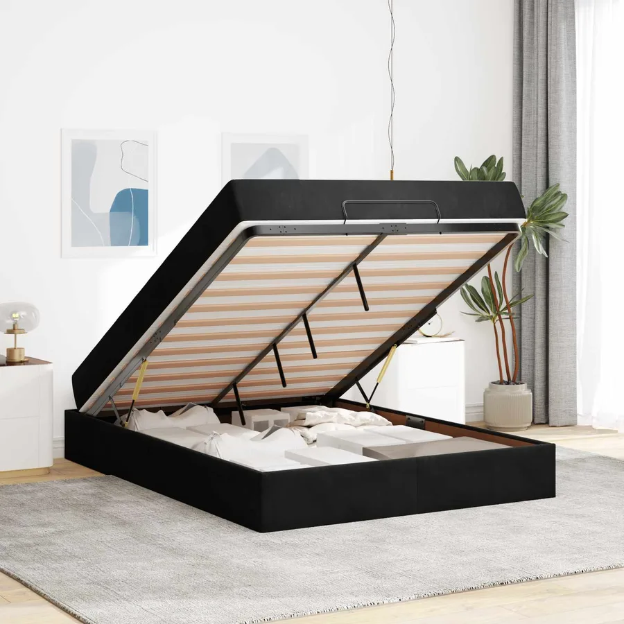 Cadre de lit avec matelas 2 pcs Noir Velours - 4