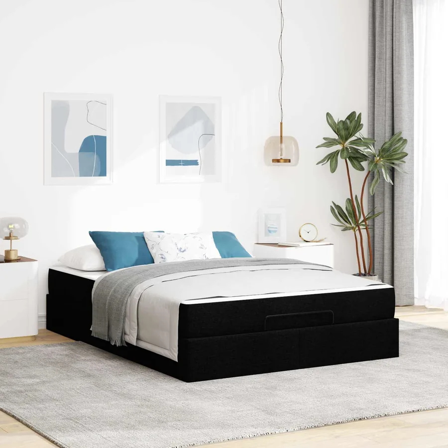 Cadre de lit avec matelas 2 pcs Noir tissu