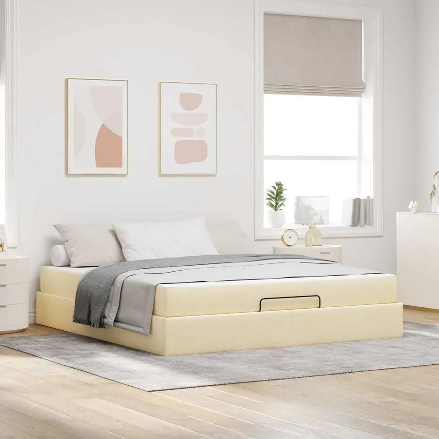 Cadre de lit avec matelas 2 pcs Crème tissu
