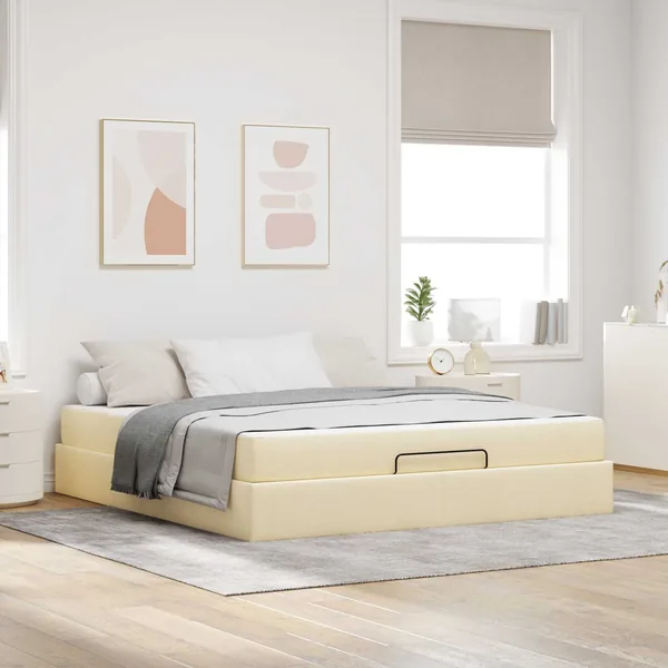 Cadre de lit avec matelas 2 pcs Crème tissu