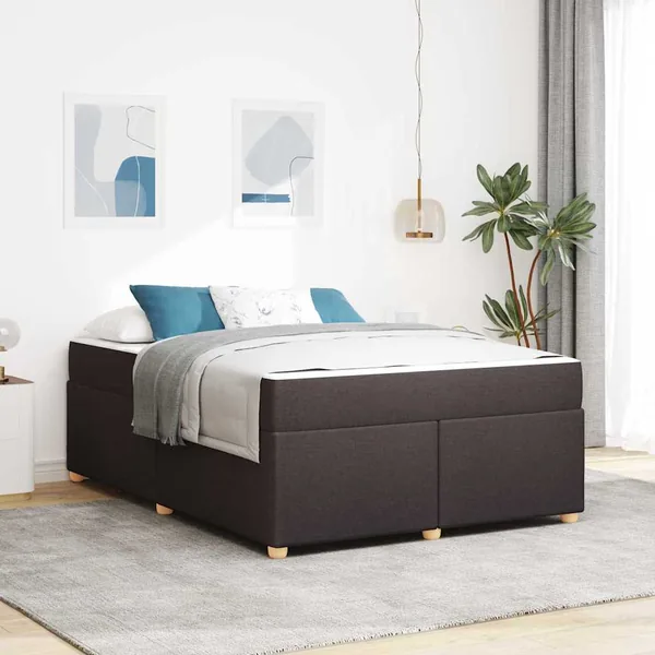 Cadre de lit avec matelas Marron foncé 140 x 200 cm tissu