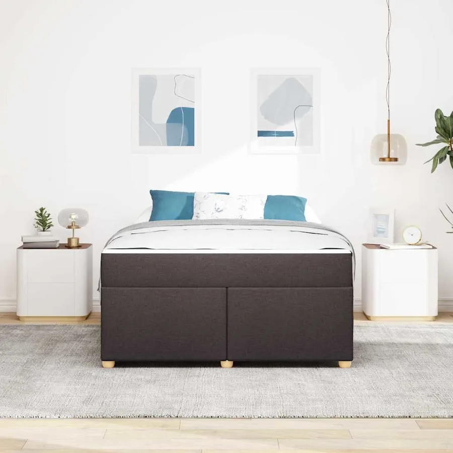 Cadre de lit avec matelas Marron foncé 140 x 200 cm tissu - 3