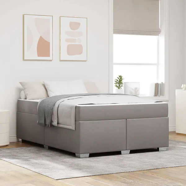 Cadre de lit avec matelas Taupe 140 x 200 cm tissu