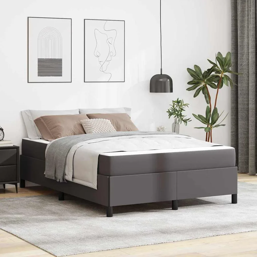 Cadre de lit avec matelas Gris 140 x 190 cm tissu