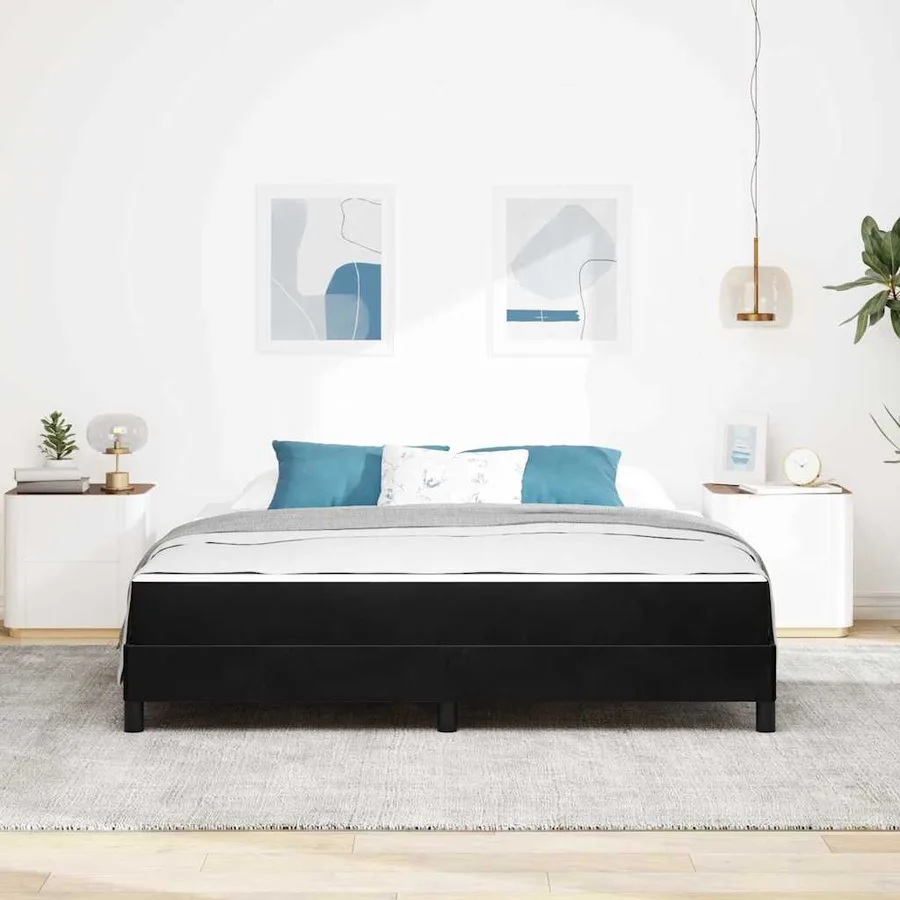 Lit à ressorts avec matelas Noir 180 x 200 cm tissu - 3