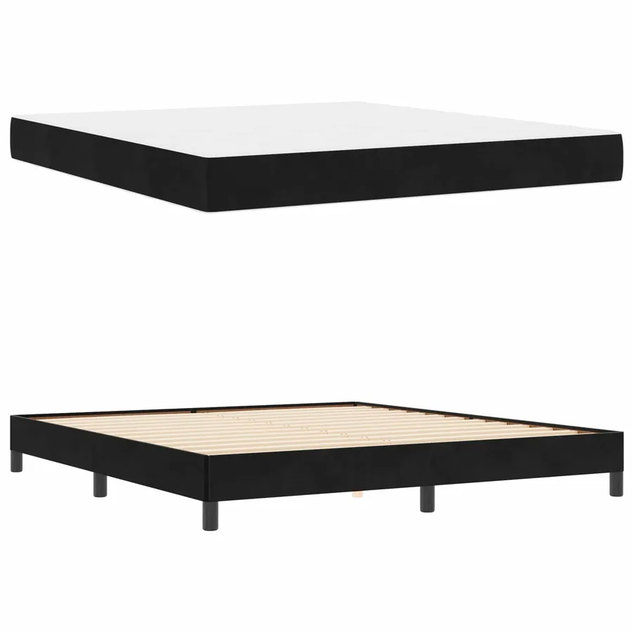 Lit à ressorts avec matelas Noir 180 x 200 cm tissu - 5