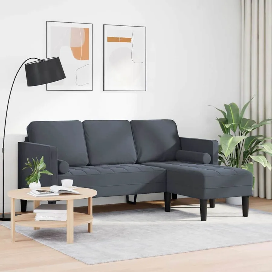 Ensemble de Canapés avec coussin Gris foncé Polyester - 3