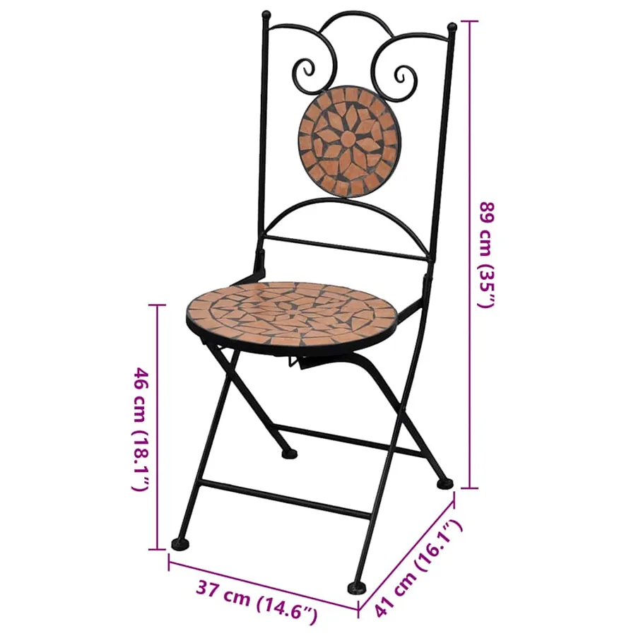 Chaises pliables de bistro 2 pcs Céramique Terre cuite - 7