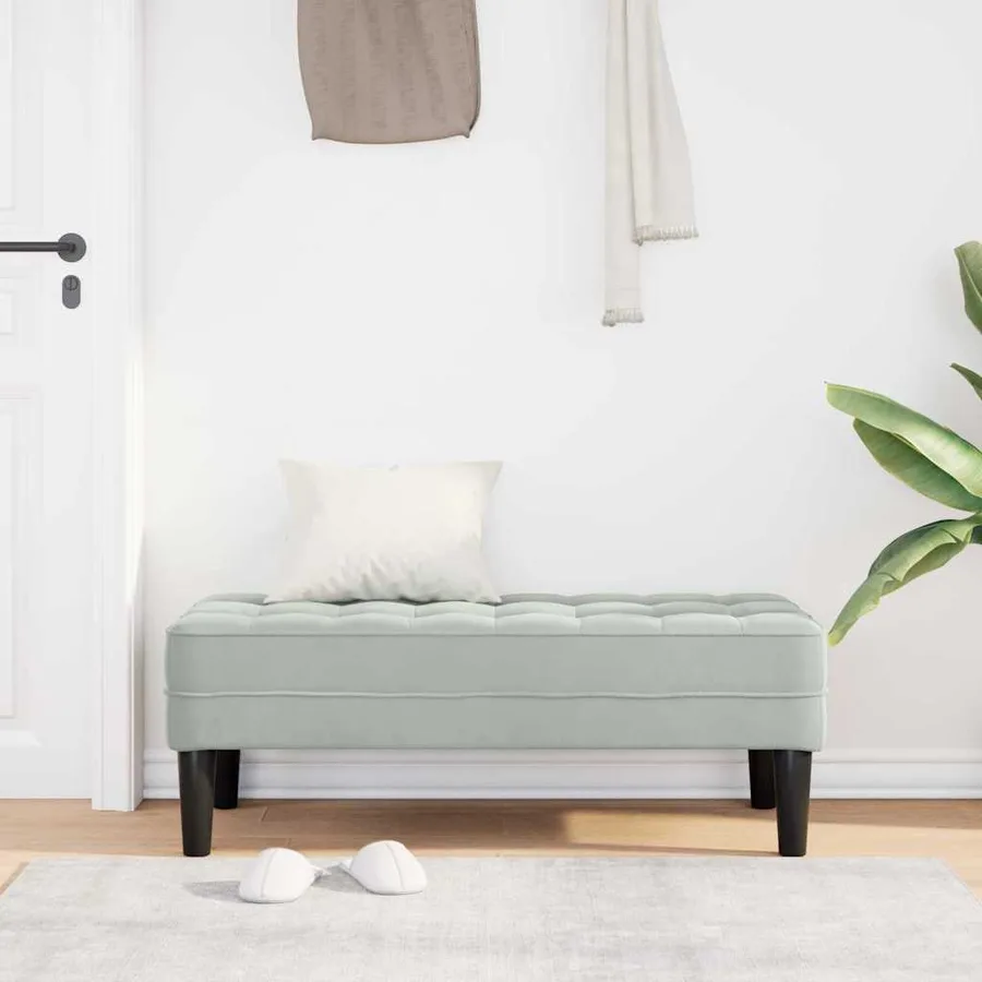 banc avec coussin Gris clair 113 x 57 x 39 cm Velours - 3