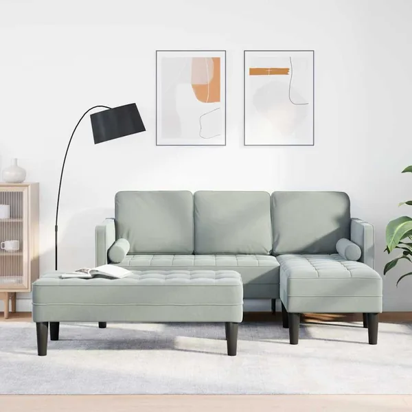 Ensemble de Canapés avec coussin 2 pcs Gris clair Polyester