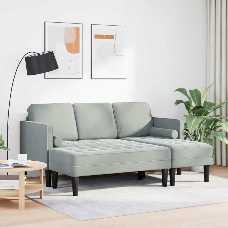 Ensemble de Canapés avec coussin 2 pcs Gris clair Polyester - 3