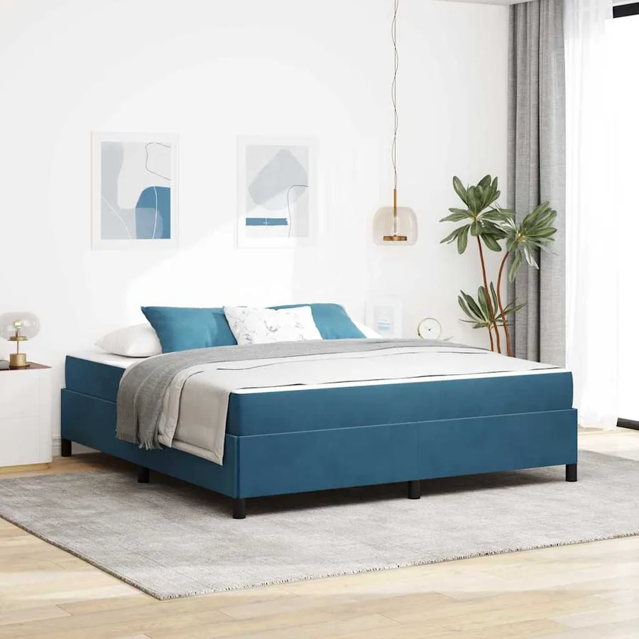 Cadre de lit avec matelas Bleu foncé 180 x 200 cm tissu