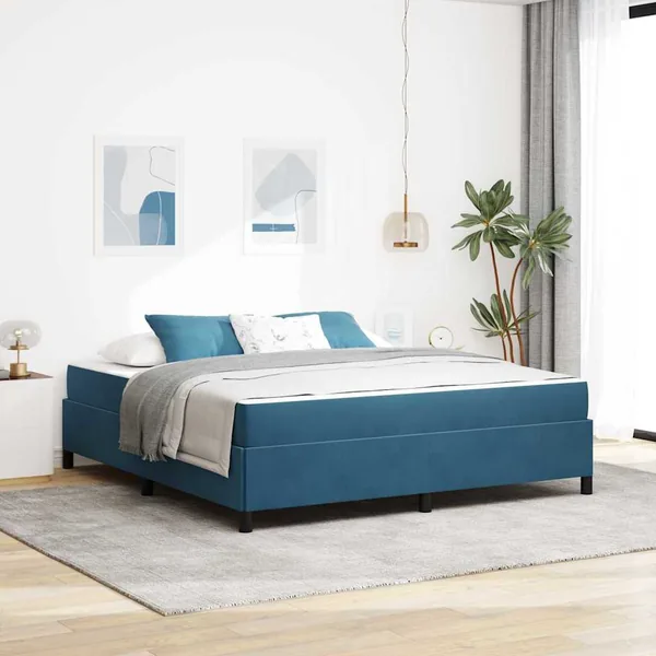Cadre de lit avec matelas Bleu foncé 180 x 200 cm tissu