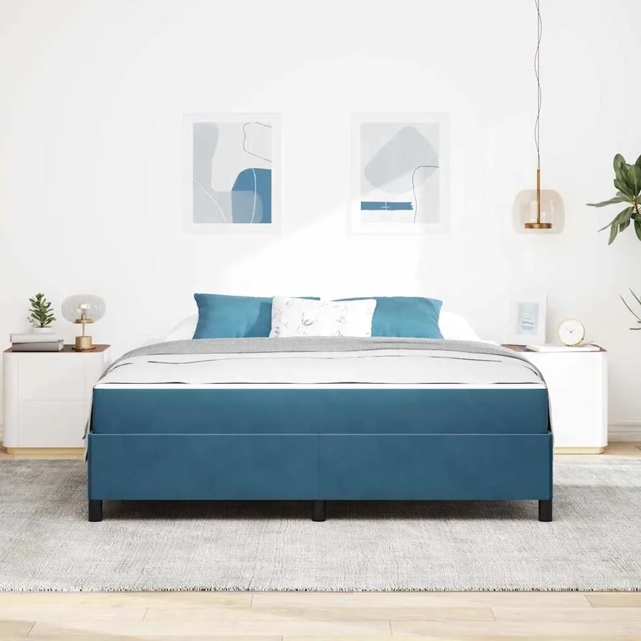 Cadre de lit avec matelas Bleu foncé 180 x 200 cm tissu - 3