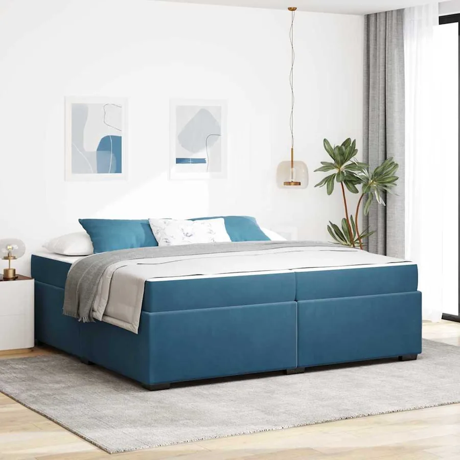 Cadre de lit avec matelas Bleu foncé 200 x 200 cm tissu