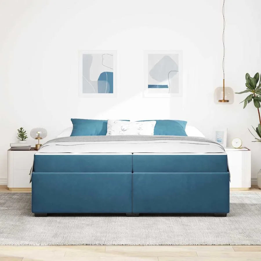 Cadre de lit avec matelas Bleu foncé 200 x 200 cm tissu - 3