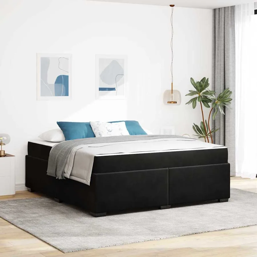 Cadre de lit avec matelas Noir 180 x 200 cm tissu
