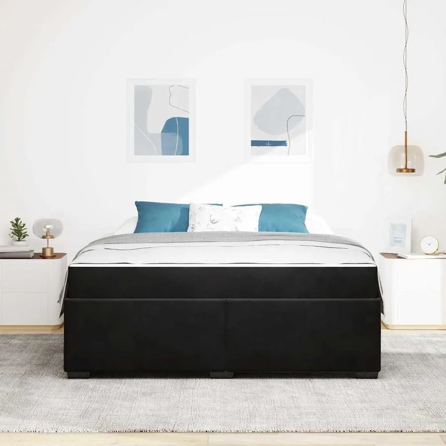 Cadre de lit avec matelas Noir 180 x 200 cm tissu - 3