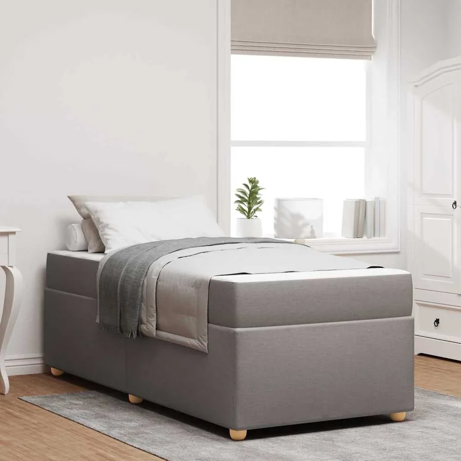 Cadre de lit avec matelas Taupe 90 x 190 cm tissu