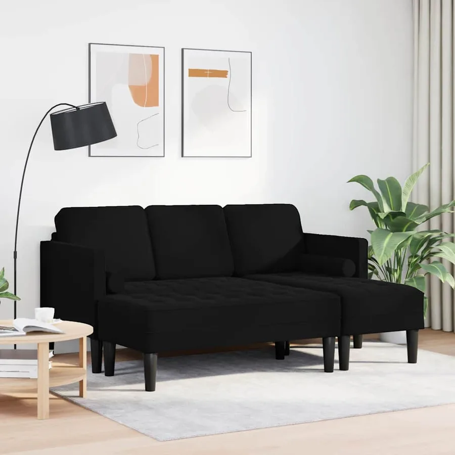 Ensemble de Canapés avec coussin 2 pcs Noir Polyester - 3