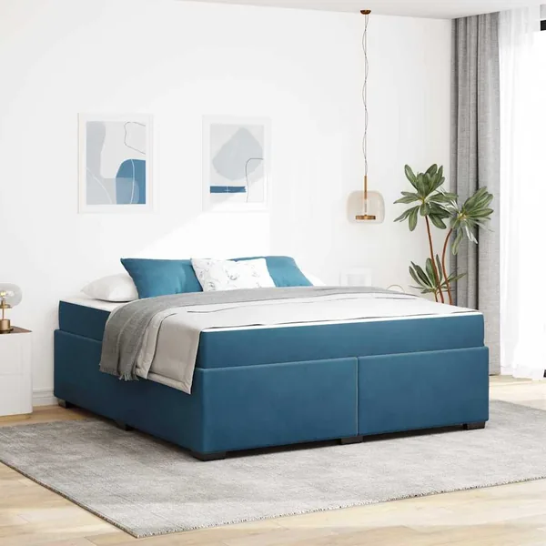 Cadre de lit avec matelas Bleu foncé 180 x 200 cm tissu