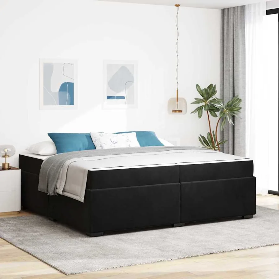 Cadre de lit avec matelas Noir 200 x 200 cm tissu