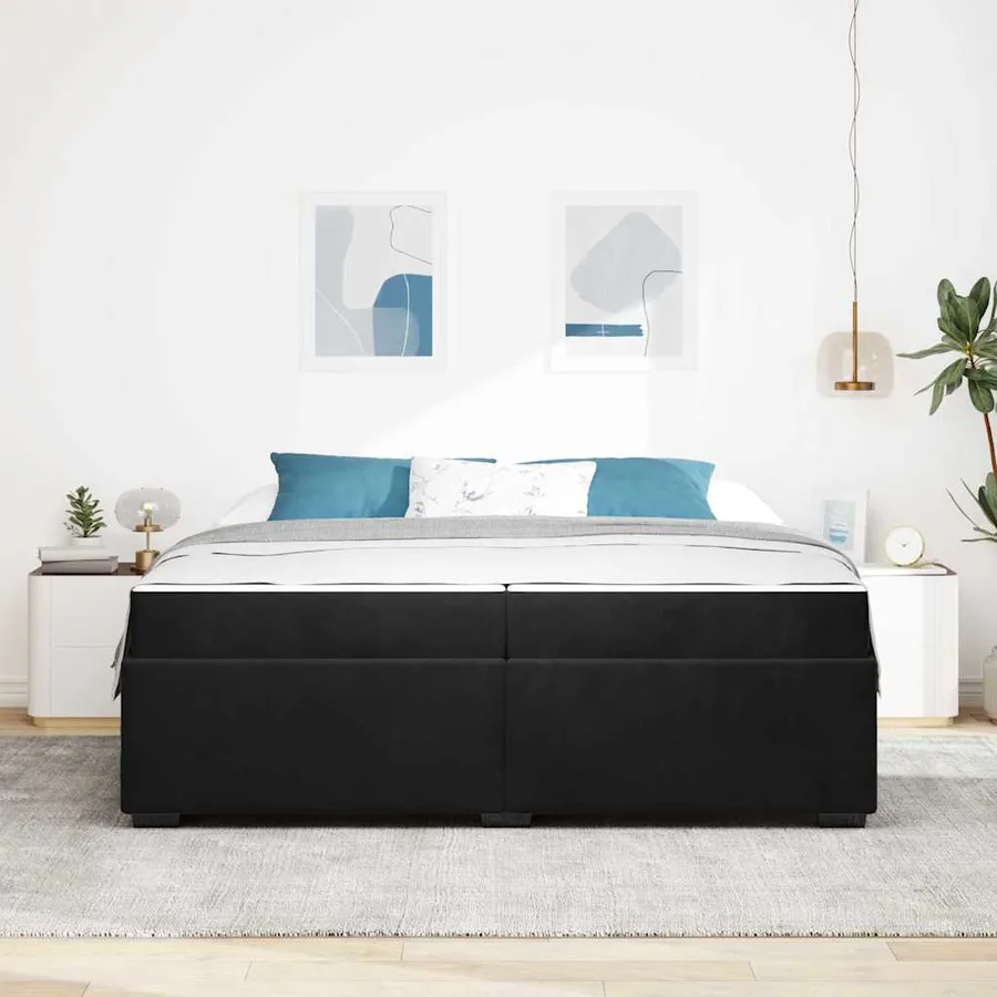Cadre de lit avec matelas Noir 200 x 200 cm tissu - 3