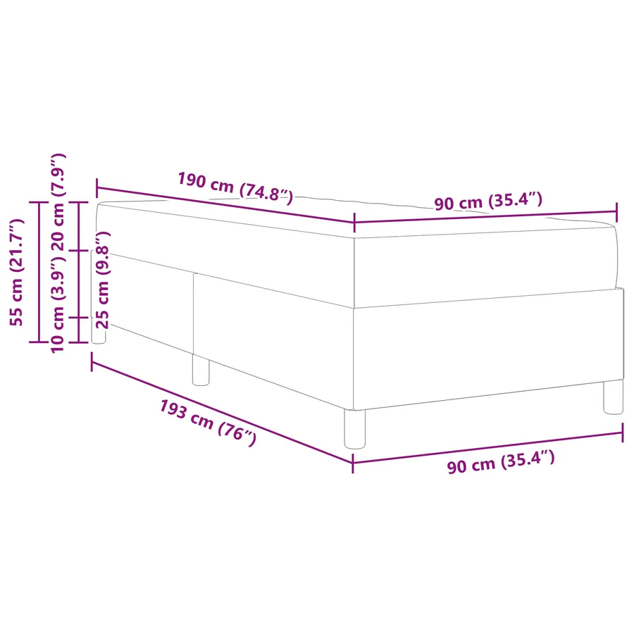 Cadre de lit avec matelas Noir 90 x 190 cm tissu - 13