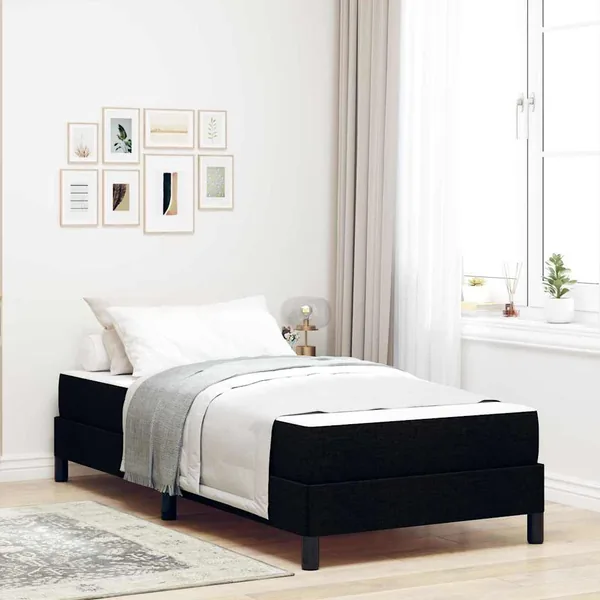 Lit à ressorts avec matelas Noir 80 x 200 cm tissu