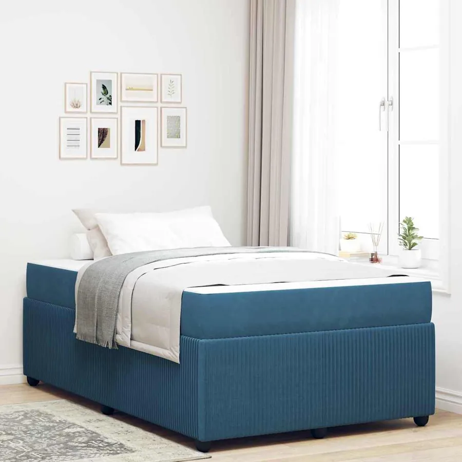 Cadre de lit avec matelas Bleu 120 x 190 cm tissu