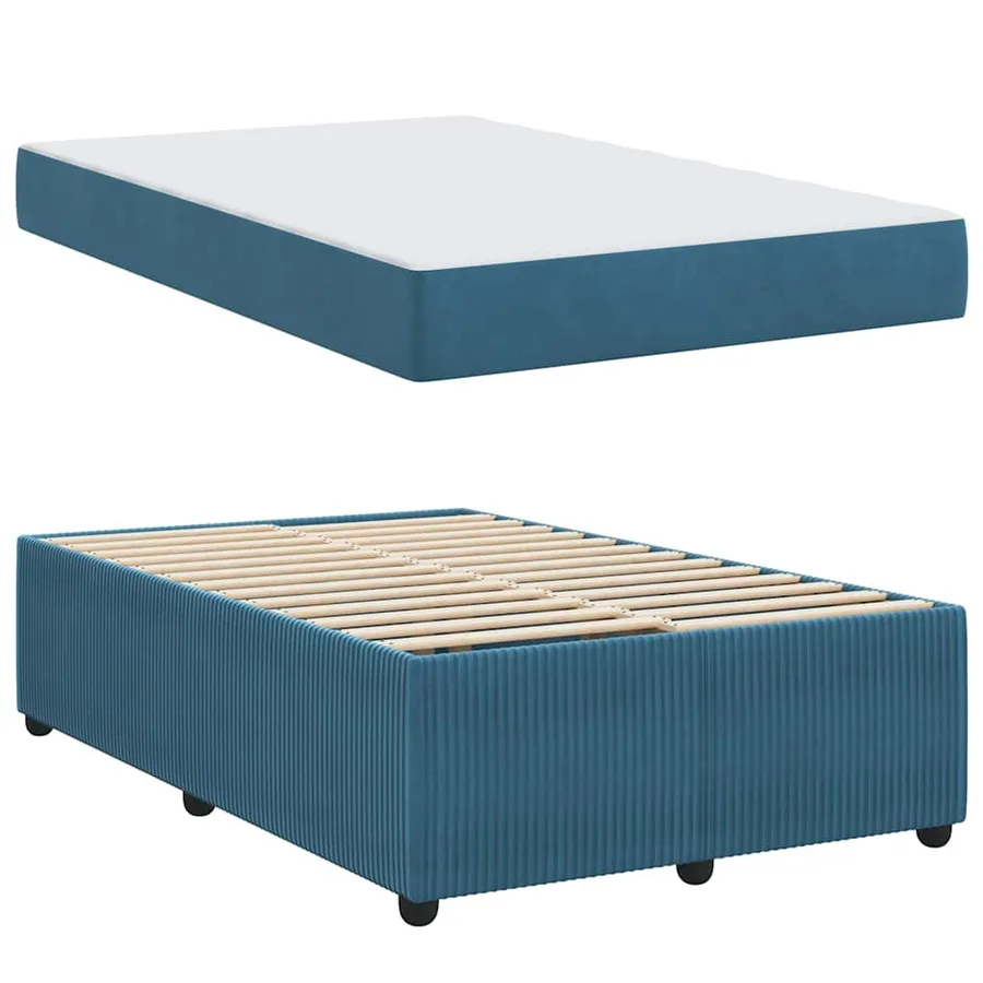 Cadre de lit avec matelas Bleu 120 x 190 cm tissu - 4