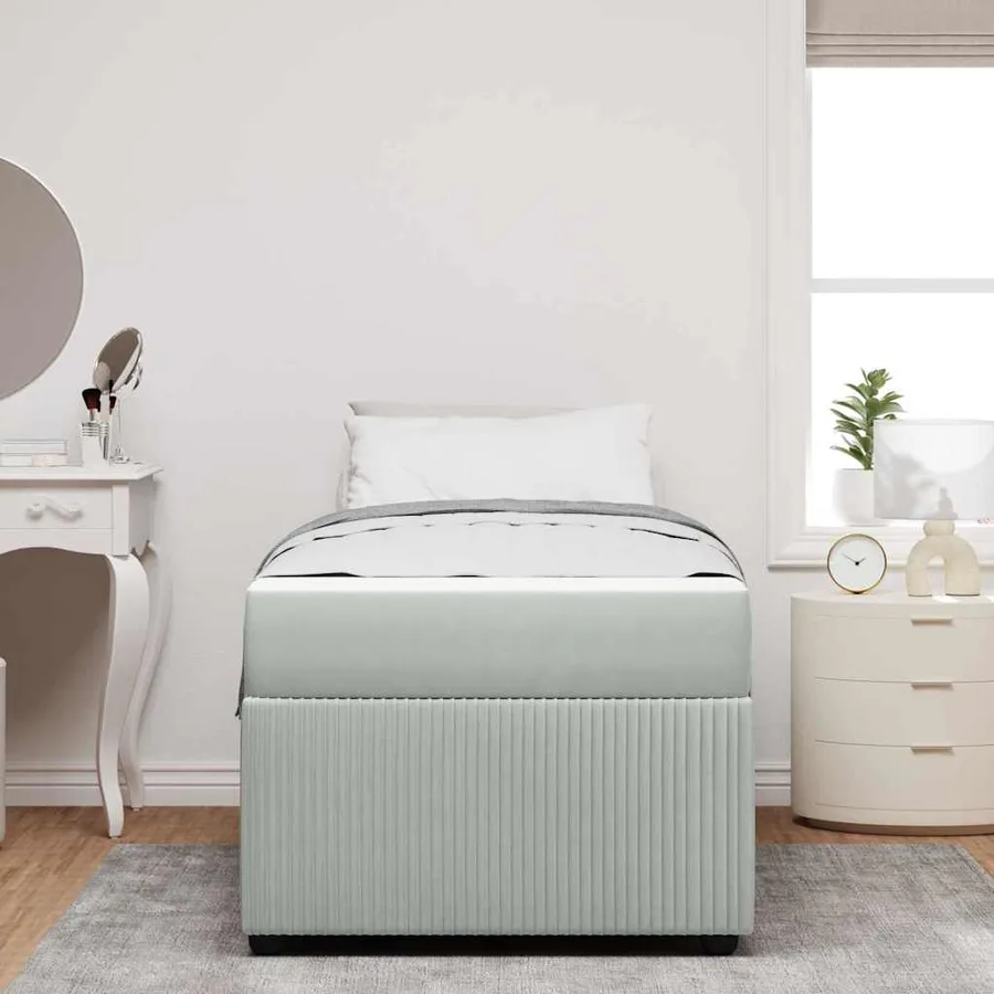 Cadre de lit avec matelas Gris clair 80 x 200 cm tissu - 3