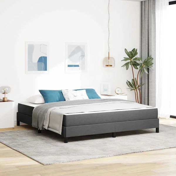 Lit à ressorts avec matelas Gris foncé 180 x 200 cm tissu