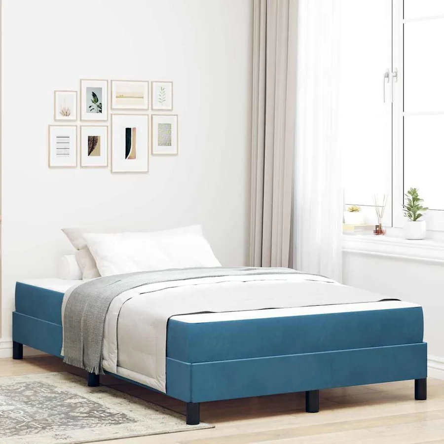 Lit à ressorts avec matelas Bleu foncé 120 x 200 cm tissu