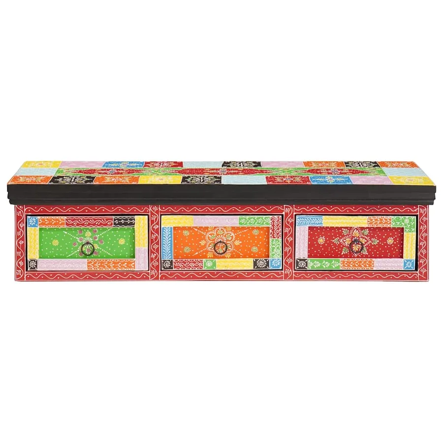 Meuble TV Multicolore 100 x 30 x 24 cm Bois de manguier massif - 2
