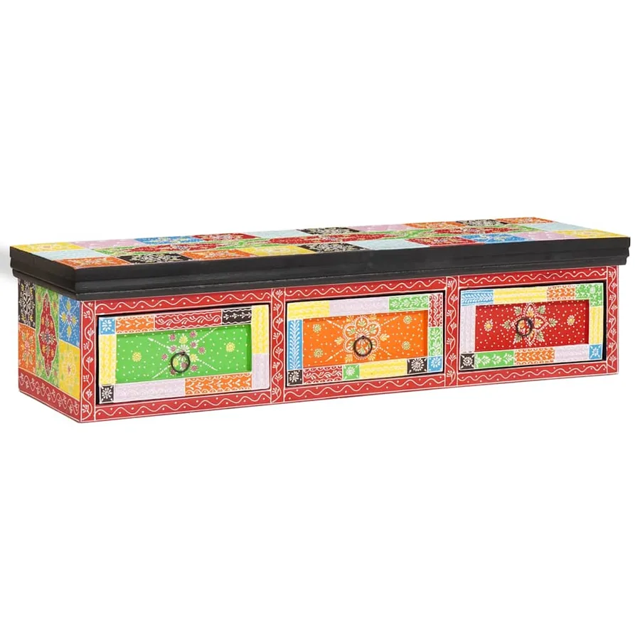 Meuble TV Multicolore 100 x 30 x 24 cm Bois de manguier massif - 6