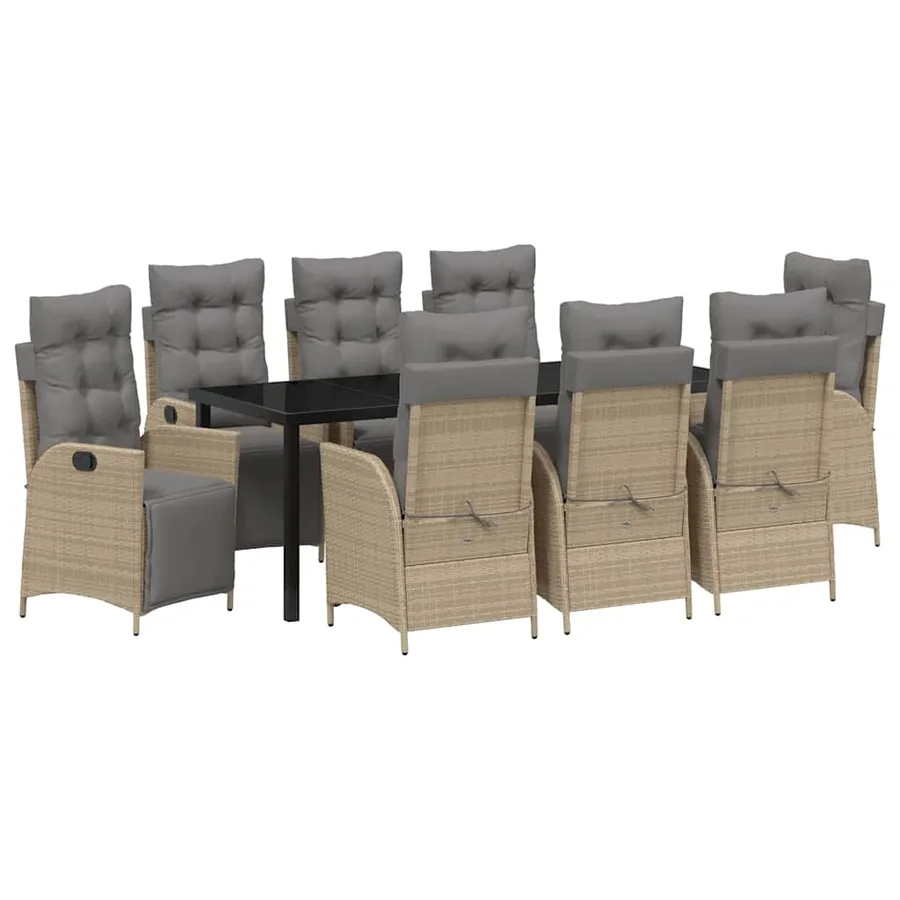 Ensemble de salle à manger pour jardin 9 pcs Beige polyrotin - 2