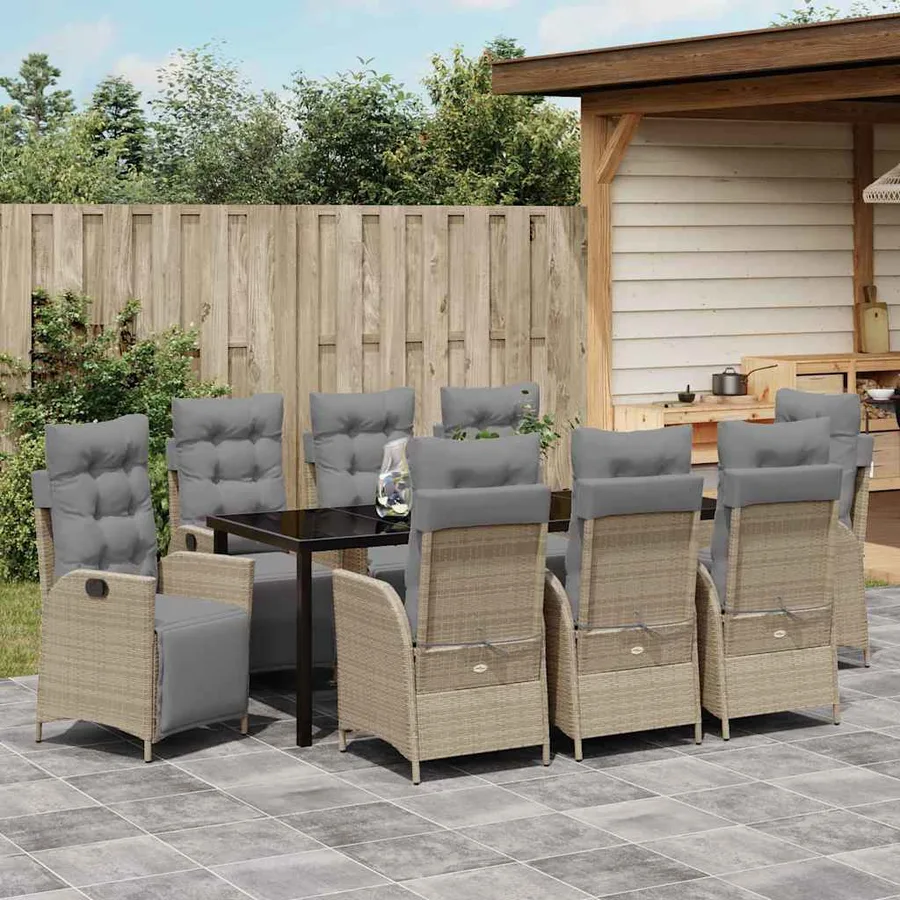 Ensemble de salle à manger pour jardin 9 pcs Beige polyrotin - 4