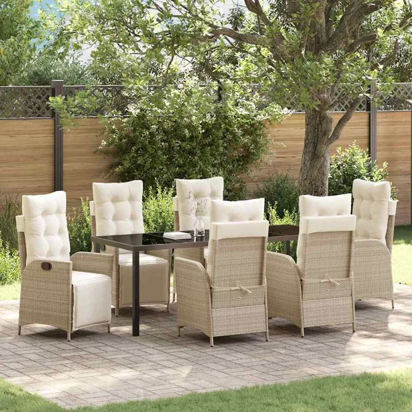 Ensemble de salle à manger pour jardin 7 pcs Beige polyrotin