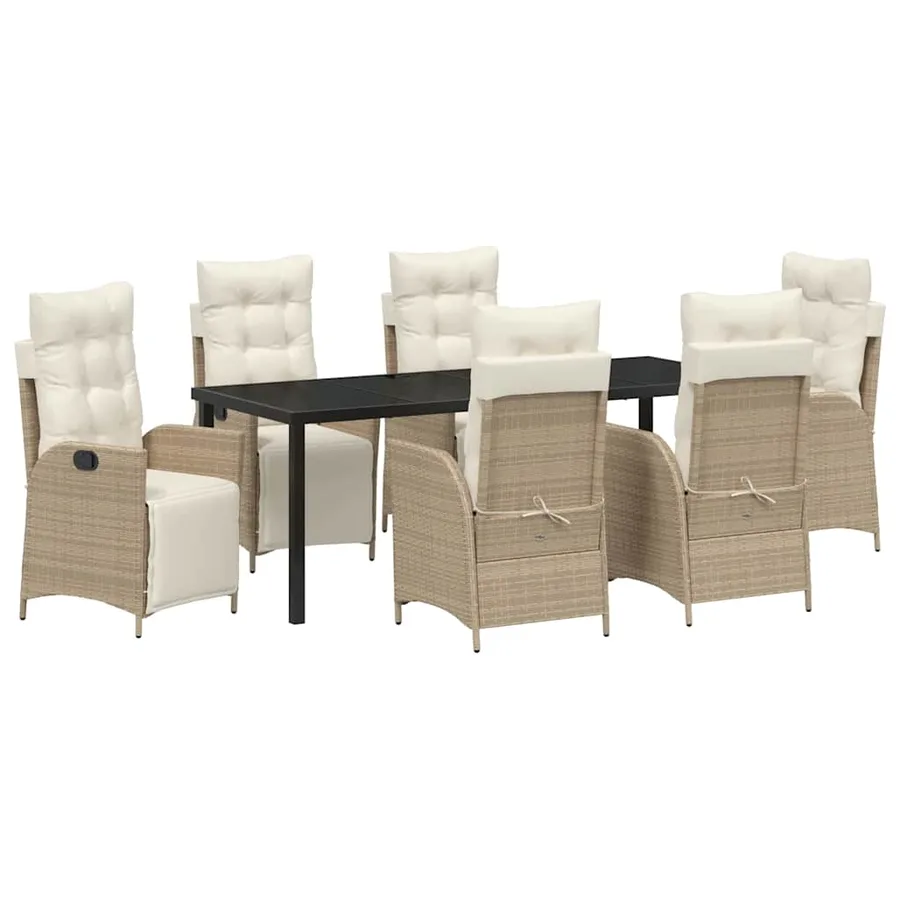 Ensemble de salle à manger pour jardin 7 pcs Beige polyrotin - 2