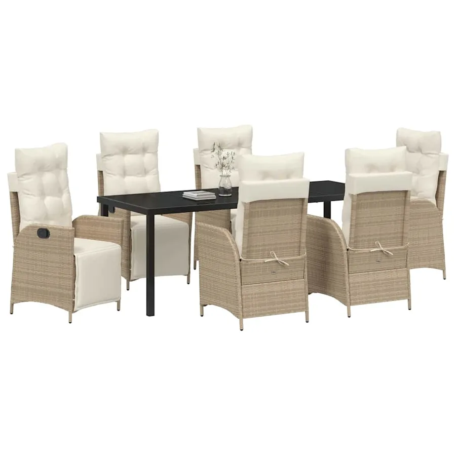 Ensemble de salle à manger pour jardin 7 pcs Beige polyrotin - 3