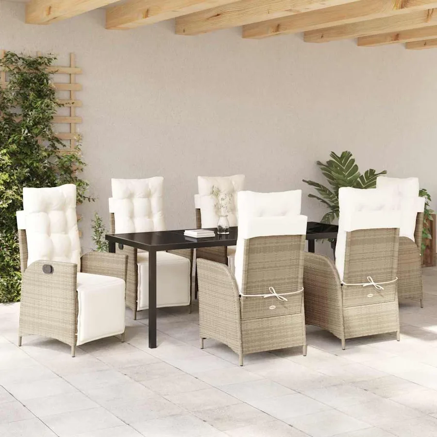Ensemble de salle à manger pour jardin 7 pcs Beige polyrotin - 4