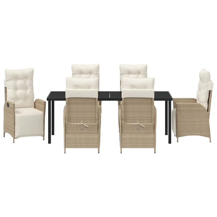 Ensemble de salle à manger pour jardin 7 pcs Beige polyrotin - 7