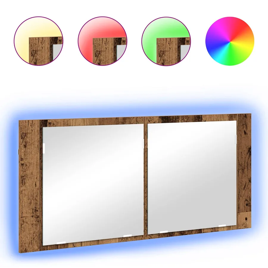 Cabinet Miroir LED avec étagère Bois ancien 100 x 12 x 45 cm - 4