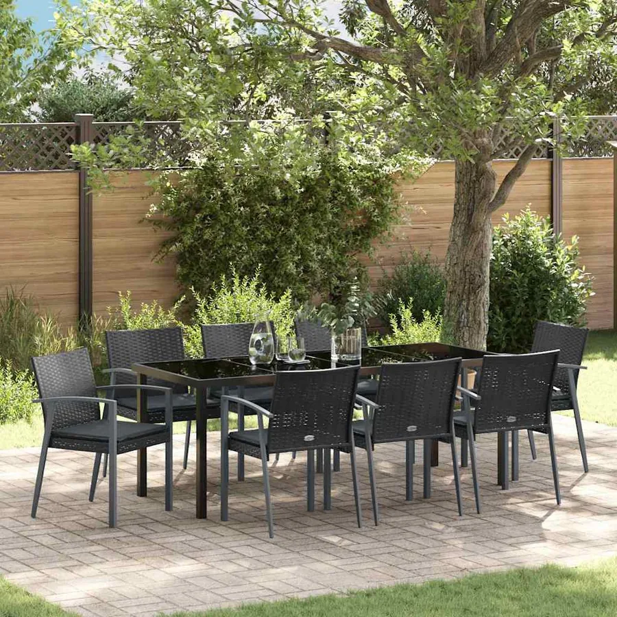 Ensemble de salle à manger pour jardin 9 pcs Noir et gris