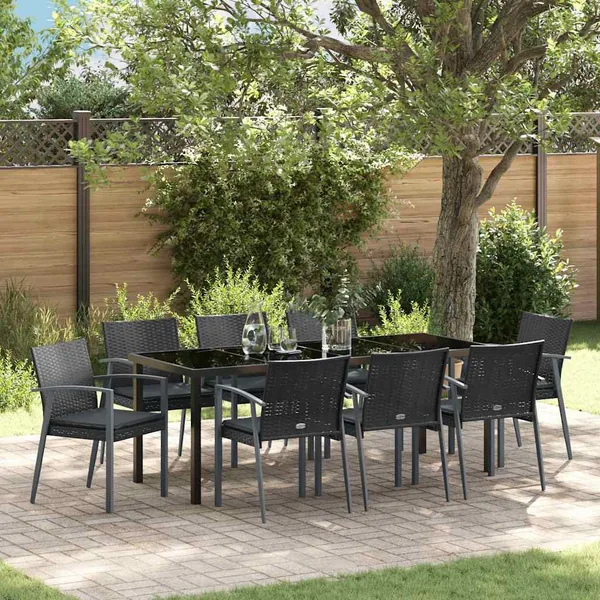 Ensemble de salle à manger pour jardin 9 pcs Noir et gris