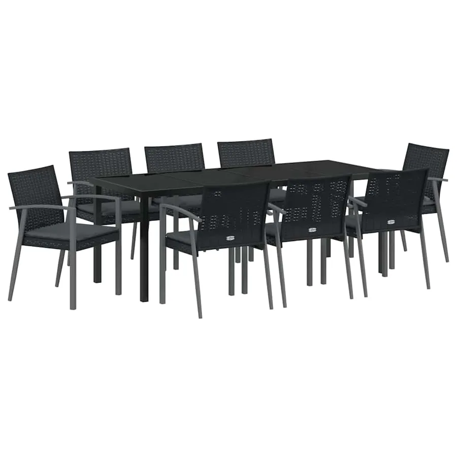 Ensemble de salle à manger pour jardin 9 pcs Noir et gris - 2